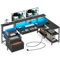 Escritorio Gaming Reversible con Tomas de Corriente, LED y Soporte para Monitor, Mesa Ordenador para - details 2