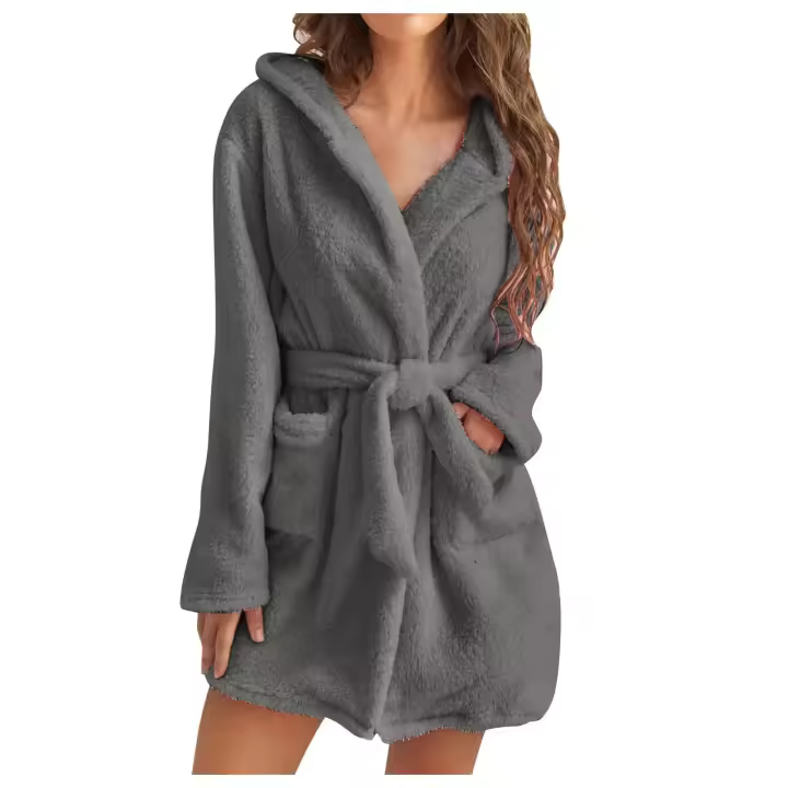 Bata de baño esponjosa con capucha para mujer, albornoz de invierno, ropa de casa para mujer - 1