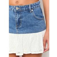 Faldas vaqueras de verano para mujer, dulces faldas elásticas ajustadas con encaje, volantes y dobladillo en forma de A. - details 6