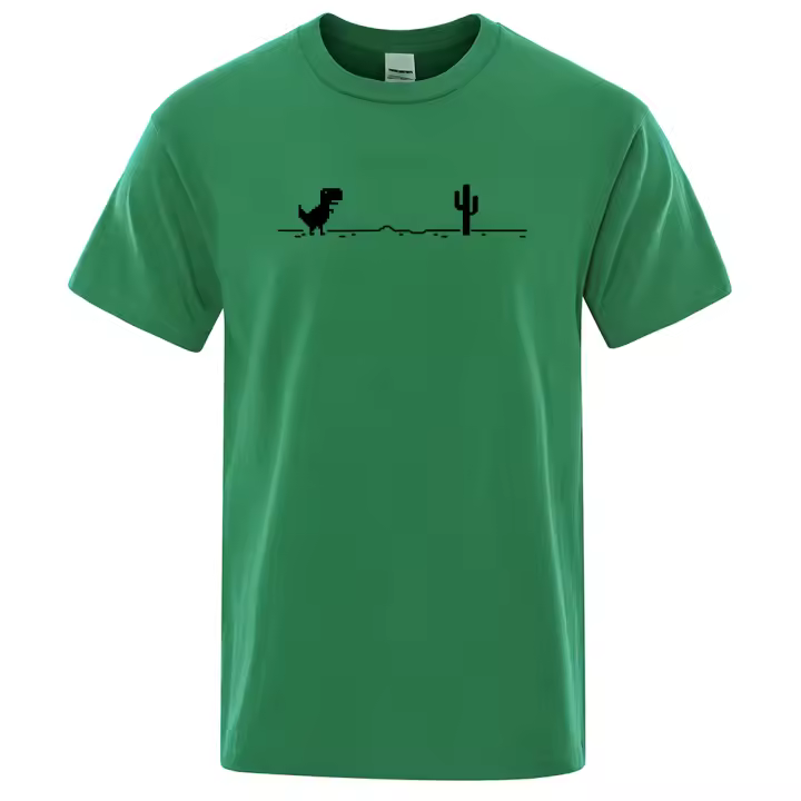 Camiseta con Estampado de Dinosaurio y Cactus para Hombre, Camisa Divertida de Algodón, Escote Redondo, Moda Urbana, Informal, Prenda para Verano, Diseño Básico - 1