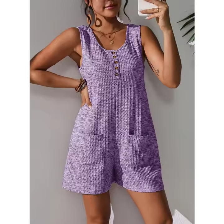 Moda de Primavera-Verano para Mujer 2025 Chaleco Sin Mangas a Rayas en Contraste Informal Pantalones Cortos de Mono Multicolor Opcional - 1
