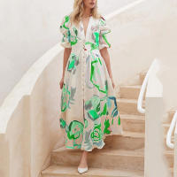 2025 primavera nuevo vestido de playa para mujer de Amazon vestido europeo y americano de impresión elástica de cuatro lados con péndulo ajustado - details 7