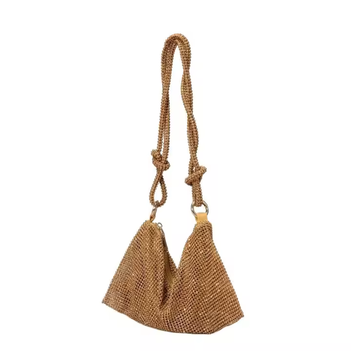 Bolso de hombro de diseñador de lujo hecho a mano con diamantes de imitación brillantes, bolso de mano de noche, monederos de cristal y bolso Hobo - 1