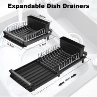 Escurridor de platos compacto, escurridor de platos expandible, escurridor de platos de acero inoxidable, escurridor de platos con tabla de drenaje extensible, escurridor de un solo nivel con soporte para cubiertos extraíble - details 1