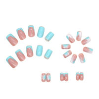 Kit de Uñas Artificiales Medio con Cubierta Completa Arte de Uñas Azul Verde con Pegamento - details 3