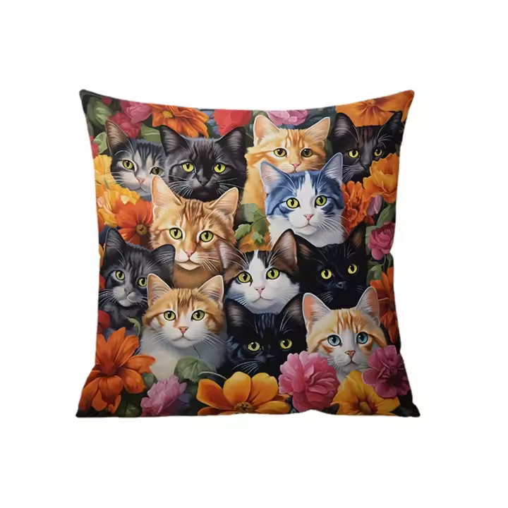 Funda De Almohada Collage De Gato Novel, Funda De Almohada De Tiro, Funda De Almohada De Regalo, 1 ud. - 1