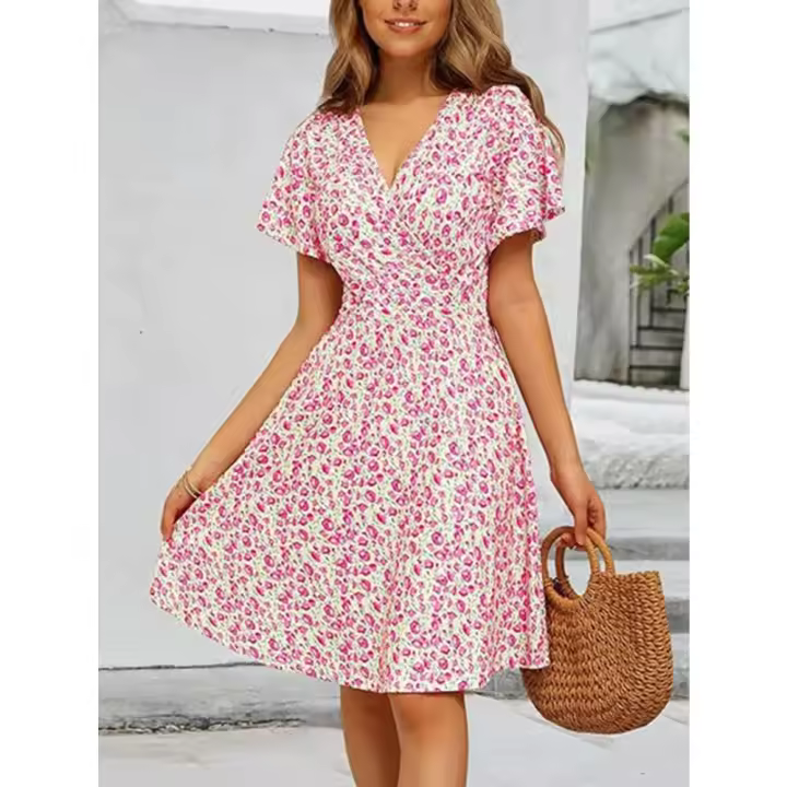 Vestido Elegante de Verano 2025 Mujer Cuello en V, Cintura Media Alta, Tirantes Ajustables, Moda Casual para Vacaciones. - 1