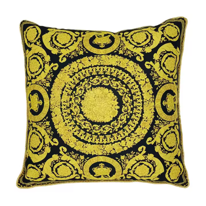 Funda de Almohada de Satén Floral Dorado Vintage de Lujo Patrón Clásico Europeo - 1