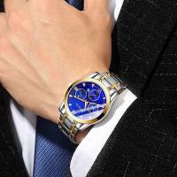 Reloj de cuarzo con banda de acero para negocios, WOKAI de lujo de alta calidad, dorado, con calendario deportivo, resistente al agua, retro - details 14