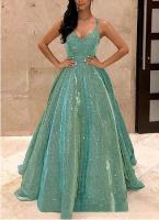 Elegante vestido de noche de fiesta para mujer, vestido largo suelto de Color sólido con tirantes y purpurina, Sexy y el - details 3