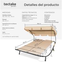 Tumbona Doble de Jardín, Tumbona de Playa con Sombrilla Plegable, Tumbona de Piscina para Dos, Tumbona de Jardín Exterior con 2 Ruedas y Cojines, Fácil Montaje, Interior y Exterior - Negro/Negro - details 13