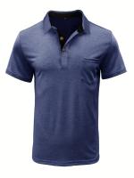 Camisa de manga corta para hombre, camisa de solapa con botones, bolsillo en el pecho, color sólido, a la moda - details 45