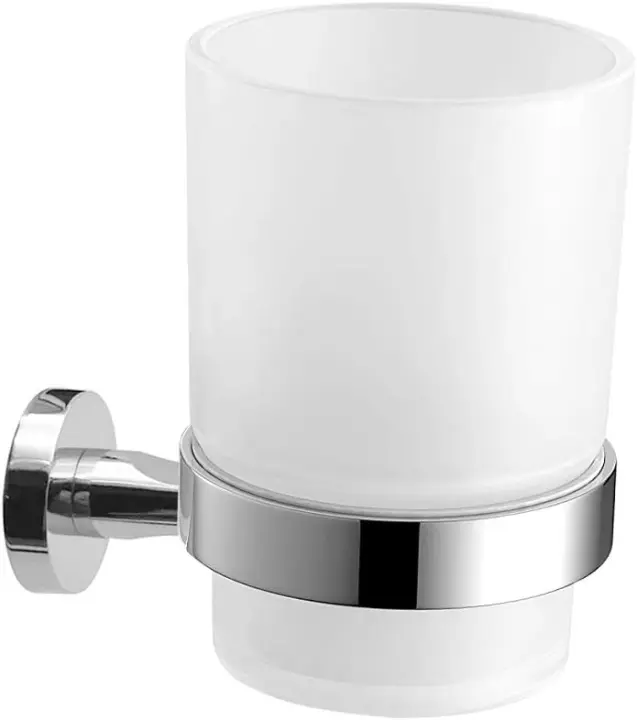 Soporte para cepillo de dientes, vaso de vidrio esmerilado de acero inoxidable montado en la pared (no incluye taza) - 1
