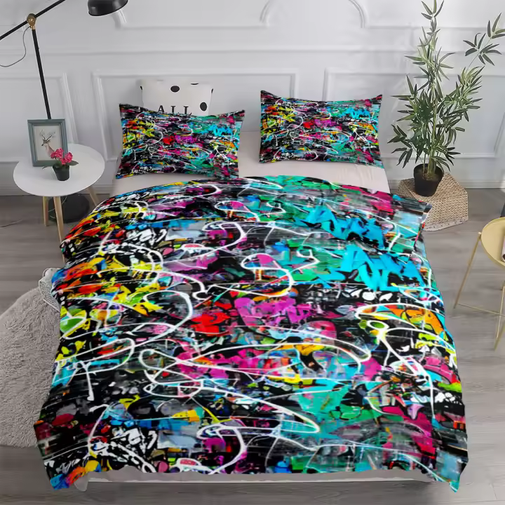 Juego de funda nórdica con diseño de grafiti de los suburbios de Nueva York, cama individual, tamaño King, Queen, doble, individual - 1