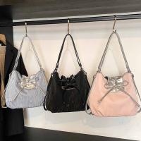 Mochila con lazo plateado de Color sólido, bolso de hombro estilo coreano de gran capacidad, bolso de compras versátil - details 0