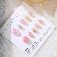 10pcs Uñas Postizas Cortas Estilo Francés Para Mujeres Y Niñas Diseño De Ojo De Gato Y Mariposa Cubiertas Completo Uñas Falsas Desmontables Para Fiesta - details 4