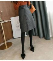 Falda Agujera de Cintura Alta y Adelgazante MOUKYUN Estilo a Cuadros de Lana-Cuerno Midi con Cinturón Moda de Mujer - details 6