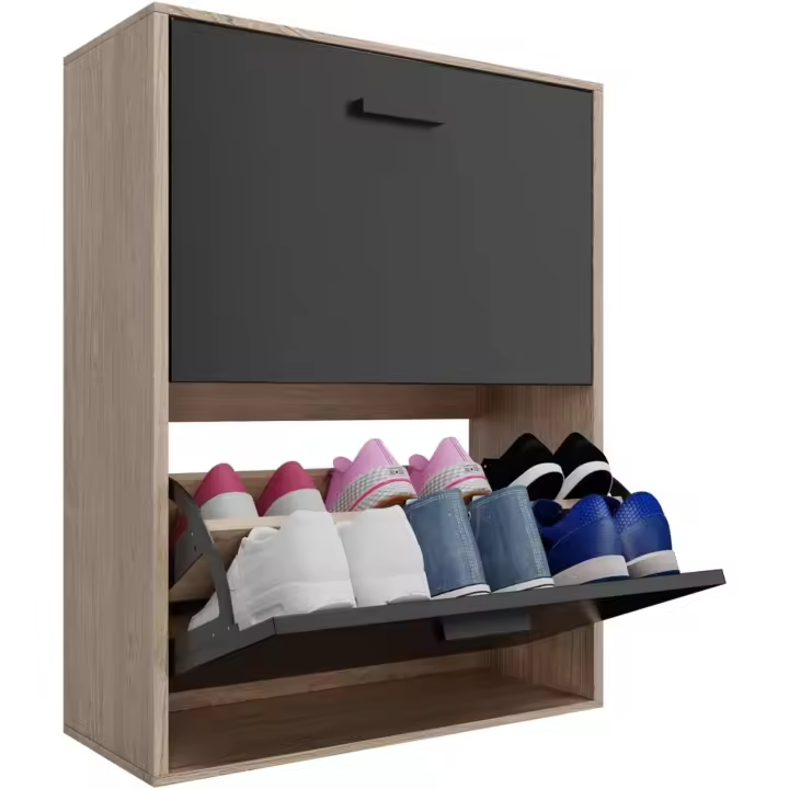 24 pares - Estantería de gran capacidad para vestíbulo o pasillo - (ancho) 60 x (profundidad) 24 x (alto) 150 cm - Madera clara blanca - 1