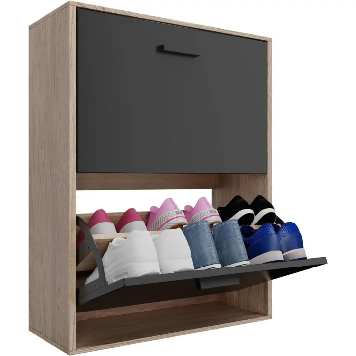 24 pares - Estantería de gran capacidad para vestíbulo o pasillo - (ancho) 60 x (profundidad) 24 x (alto) 150 cm - Madera clara blanca - 1
