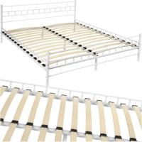 Cama Matrimonio Estructura de Acero Robusto con Somier de Láminas de Madera, Muebles de Dormitorio, Cama Completa, Resistente, Fácil de Limpiar, Base de Cama - 140 x 200 x 76 cm Blanco - details 7