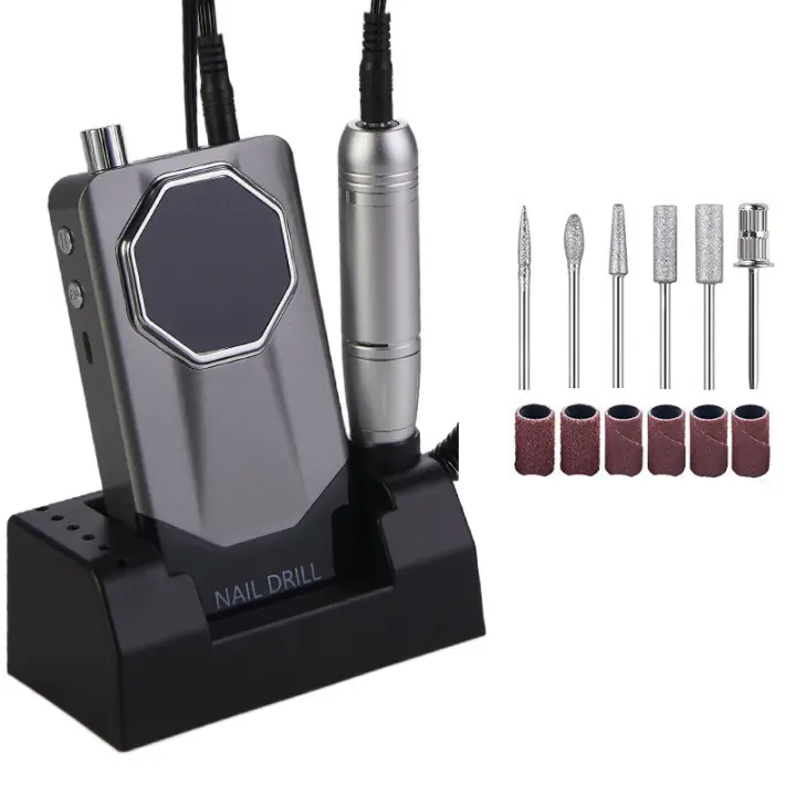 Taladro de uñas portátil inalámbrico profesional de 45000 RPM, lima de uñas inalámbrica de bajo ruido, máquina eléctrica con brocas y base para uñas acrílicas, máquina pulidora de uñas para salón en casa - 1