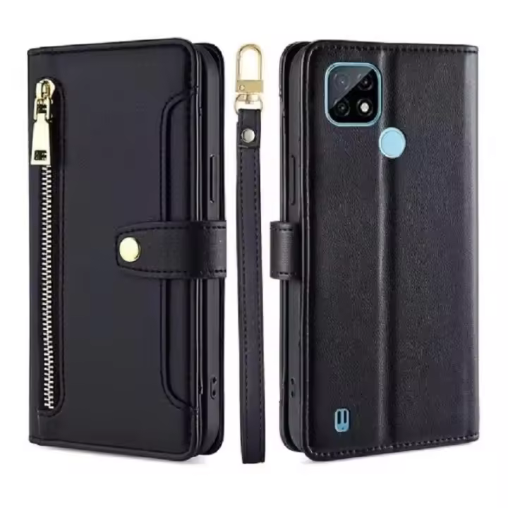 Funda magnética de cuero PU, funda tipo billetera con tapa Realme C21, cuerda colgante multifuncional - 1
