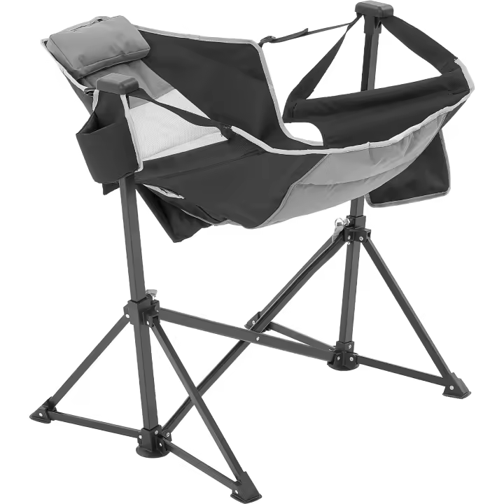 SucceBuy Silla de camping reclinable, capacidad de 300 libras, silla mecedora plegable con portavasos, bolsa de almacenamiento, reposacabezas - 1