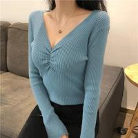 2025 suéter Sexy con cuello en V para mujer, Jersey de punto de otoño, Jersey elegante suave coreano ajustado de manga larga para mujer, Top básico nuevo de invierno - details 16