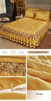 Colcha cálida de felpa dorada para invierno, fundas de almohada de lujo con juego de cama, falda de cama engrosada, algodón bordado - details 8
