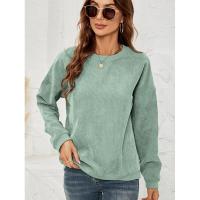 Tops de mujer, sudadera de pana para mujer, jersey de cuello redondo de Color sólido, recién llegado, coreano básico - details 7