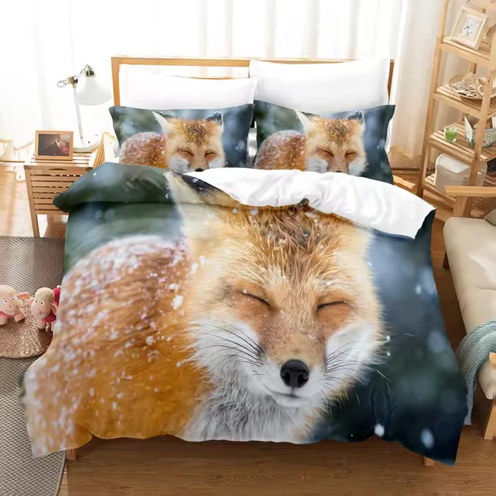 Juego de ropa de cama 3D The Fox, juego de funda de edredón con funda de almohada, ropa de cama doble completa, Queen y King - 1