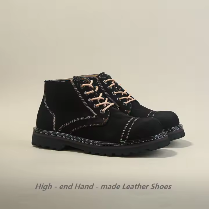 Botas retro casuales de media caña, botines de piel de vaca, zapatos de cuero de moda, botas de trabajo. - 1