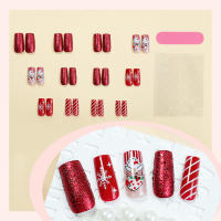 Piezas de uñas hechas a mano sombreros navideños franceses piezas de uñas cortas uñas postizas caja 24 piezas uñas - details 3