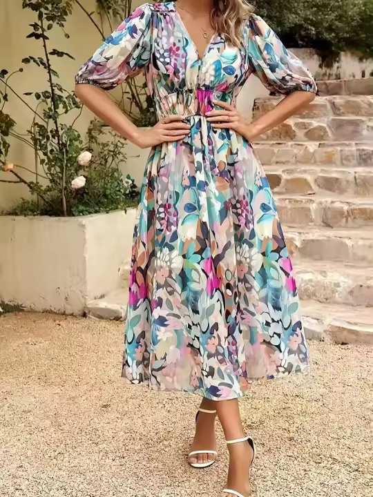 Vestido de verano de manga corta para mujer, vestido estampado a la moda, ropa de mujer - 1