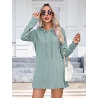Vestido de punto con capucha de manga larga para mujer, vestidos cortos sueltos de Color sólido, tres Retro elegantes, promoción, nuevo - details 9