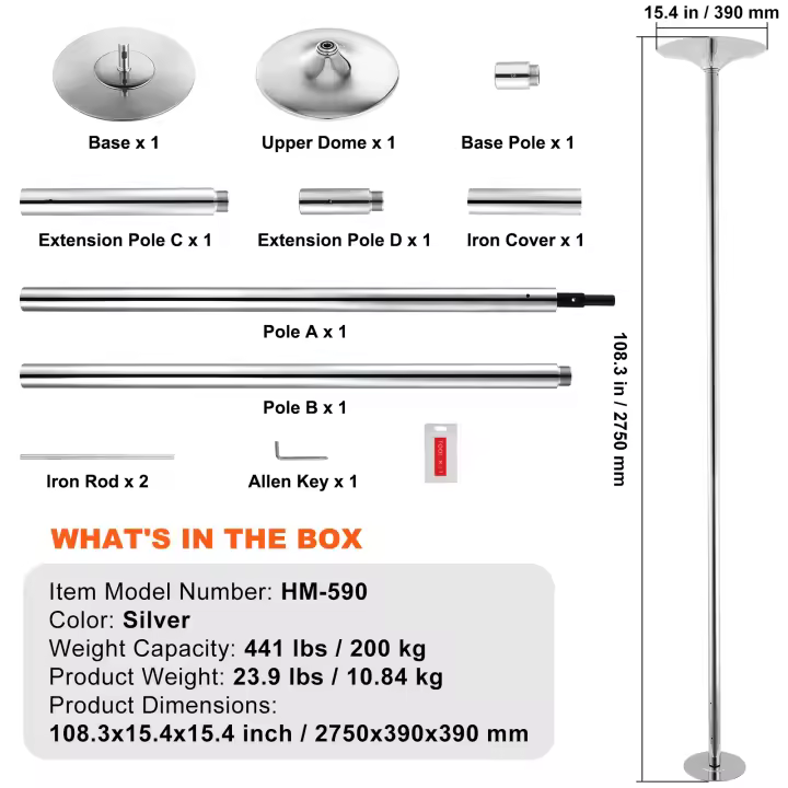 SucceBuy Poste de baile profesional, kit de poste estático giratorio, poste portátil de acero inoxidable para ejercicio, hogar, gimnasio - 1