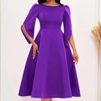 Vestidos de fiesta para mujer, vestido de verano de Color sólido con cuello redondo, vestido de noche Silm para mujer, vestido de longitud media grande - details 4