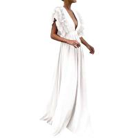 2023 mujeres Chic y elegante con cuello en V largo fiesta señoras moda Sexy blanco negro volantes Maxi vestido vestidos de noche - details 1