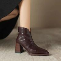 Botines de cuero de felpa para mujer, botas de barco cálidas con tacón y cremallera - details 9