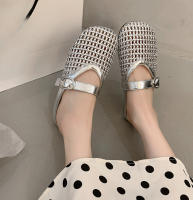 Verano nuevas zapatillas perezosas transpirables tejidas de un pedal zapatillas de cabeza de bolso de fondo plano cómodo de suela suave para mujer. - details 20