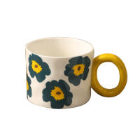 Taza de cerámica de flores de gran capacidad de 420 ml, taza de avena de leche de desayuno coreano, taza de café para el hogar - details 0