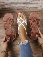 Sandalias planas casuales con punta para mujer 2025 nuevo estilo sandalias de playa romanas tejidas slip-on talla grande - details 1