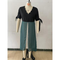 Primavera Verano nuevo vestido de manga media Irregular de dos piezas falso con cuello en V de talla grande para mujer - details 12