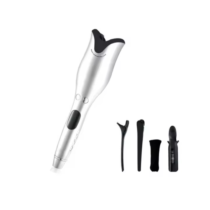 Rizador de pelo eléctrico en espiral en forma de rosa, herramientas de estilismo para rizador de pelo de cerámica con rotación automática Lcd multifunción profesional 360 - 1