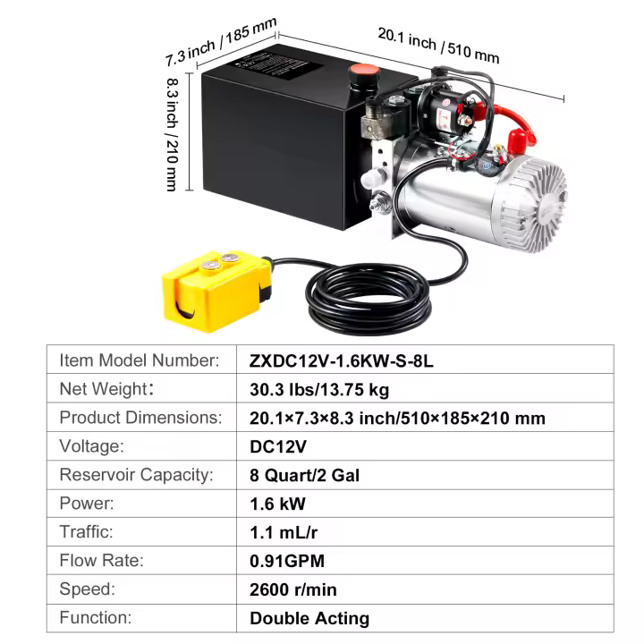 SucceBuy Bomba hidráulica, bomba de remolque de descarga, 0,91 GPM, presión máxima de 3200 PSI, unidad de alimentación DC 12 V para elevación de automóviles - 1