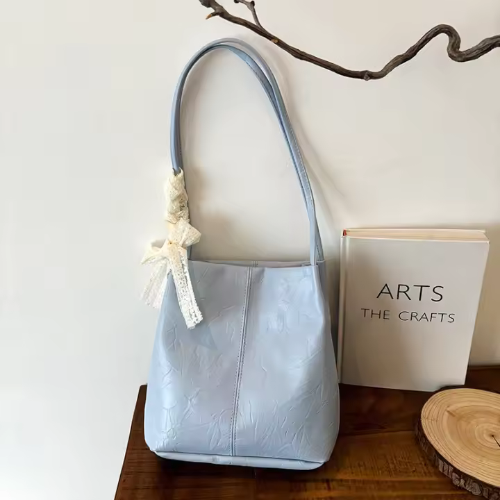 Bolso de Hombro Grande de Encaje con Lazo Textura Sencilla Casual Bolso Portátil para Mujeres - 1