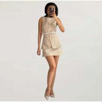 Mini vestido informal para mujer, cinturón ajustado, primavera verano, cuello redondo, Top sin mangas, falda por encima de la rodilla, conjuntos de mujer Vintage falso de dos piezas - details 20