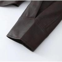 Chaqueta Corta de Cuero con Cinturón Abrigo de Moto de Manga Larga para Mujer - details 4