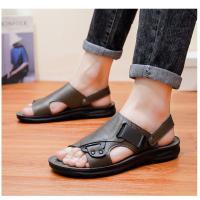 Sandalias de cuero para hombre, zapatos suaves de playa y exterior, planos, color negro, para jardín, 2024 - details 11