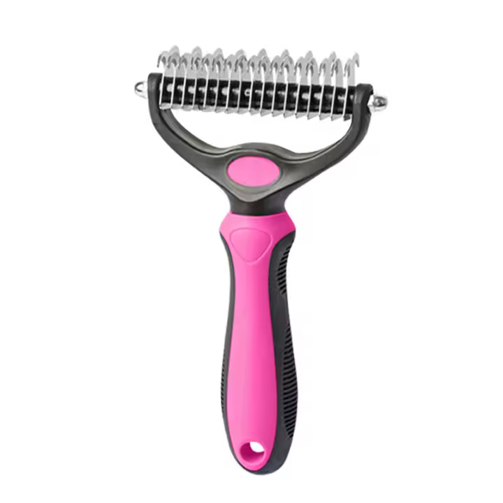 Cepillo de aseo para mascotas, rastrillo de doble cara para perros y gatos, cepillo profesional para eliminar el pelo y herramienta para desenredar, elimina nudos, mechones, enredos y pelo volador de forma segura y eficaz - 1